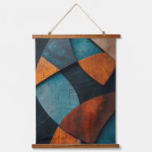 Modern Geometric Abstract Wood Texture Teal Rust 吊り下げ型タペストリー (正面)