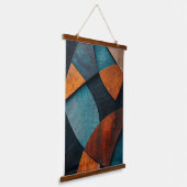 Modern Geometric Abstract Wood Texture Teal Rust 吊り下げ型タペストリー (傾斜あり)