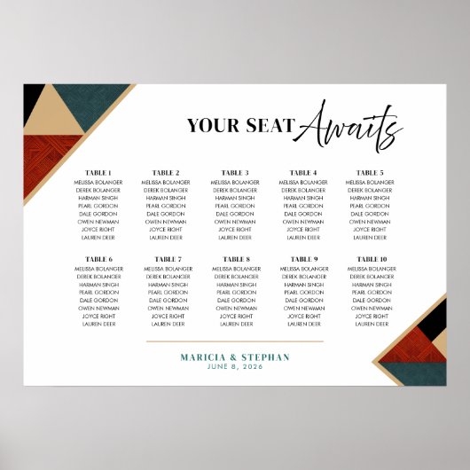 Modern Geometric Art Deco Wedding Seating Chart  ポスター (正面)