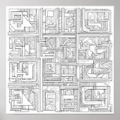 Modern Geometric Art: Digital Block Pattern ポスター (正面)