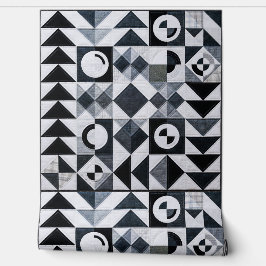 Modern Geometric Black White Grey Textured 壁紙