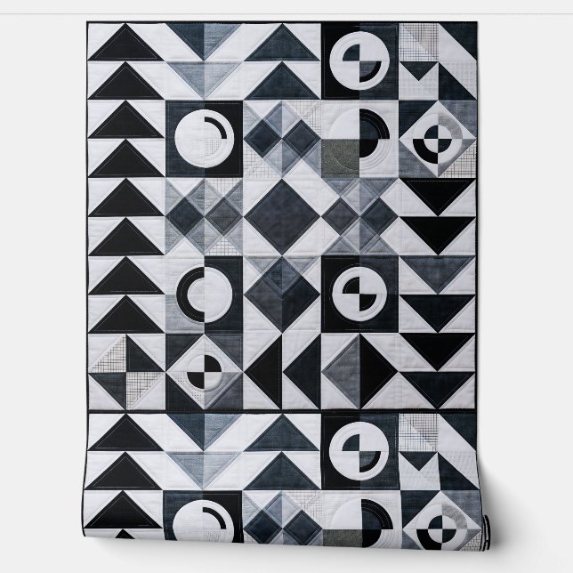 Modern Geometric Black White Grey Textured 壁紙 (ほどく)