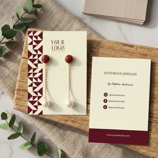 Modern Geometric Burgundy & Ivory Earring Display 名刺