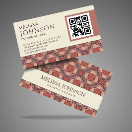 Modern Geometric Cinnamon Marsala Business Card QR 名刺