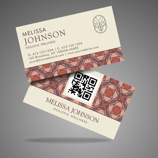 Modern Geometric Cinnamon Marsala Business Card QR 名刺