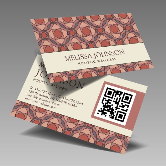 Modern Geometric Cinnamon Marsala Business Card QR 名刺