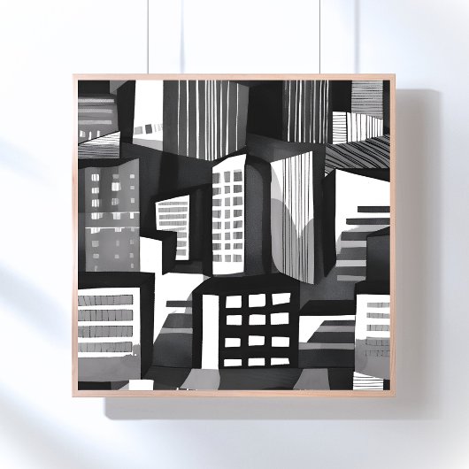 Modern Geometric City | Black & White Contemporary ポスター