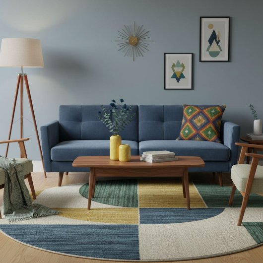 Modern geometric colorful block pattern  クッション