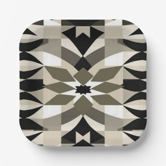 Modern Geometric Decorative Plate | Neutral Earth  ペーパープレート (正面)