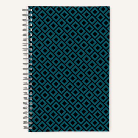 Modern Geometric Diamond Pattern in Deep Teal ノートブック (正面)