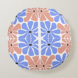 Modern Geometric Floral - Blue & Peach Pattern  ラウンドクッション