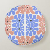 Modern Geometric Floral - Blue & Peach Pattern  ラウンドクッション (裏面)