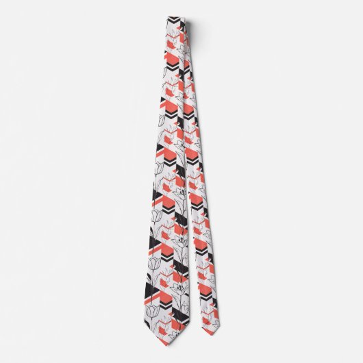 Modern Geometric Floral Contrast ネクタイ (正面)