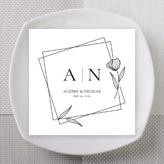 Modern Geometric Floral Monogram Wedding Napkins スタンダードカクテルナプキン