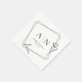 Modern Geometric Floral Monogram Wedding Napkins スタンダードカクテルナプキン (角)