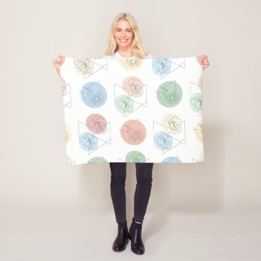 Modern Geometric Floral Pattern Throw Blanket フリースブランケット (インサイチュ)