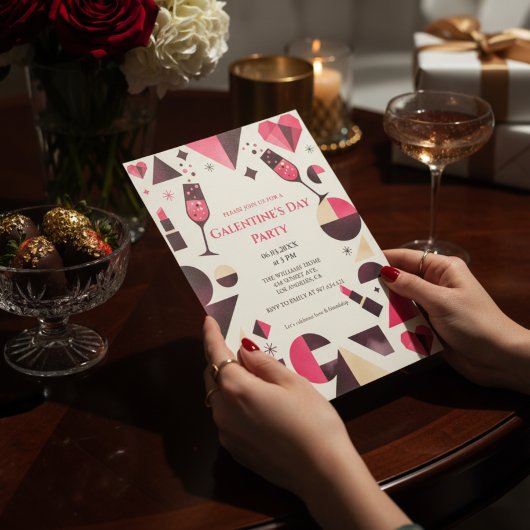 Modern Geometric Galentine's Invitation 招待状