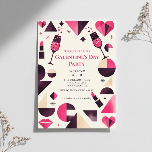 Modern Geometric Galentine's Invitation 招待状