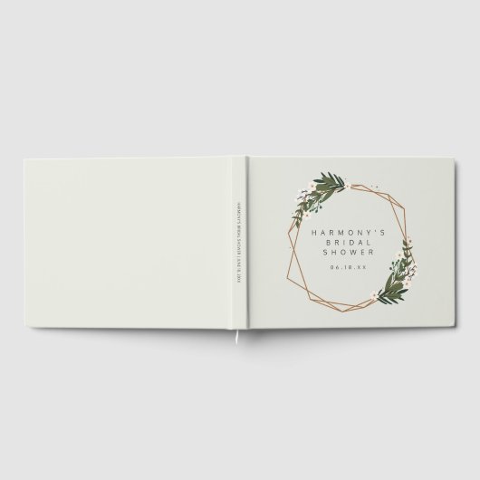 Modern Geometric Gold Frame Greenery Bridal Shower ゲストブック (全面)