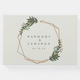 Modern Geometric Gold Frame Greenery Wedding ゲストブック