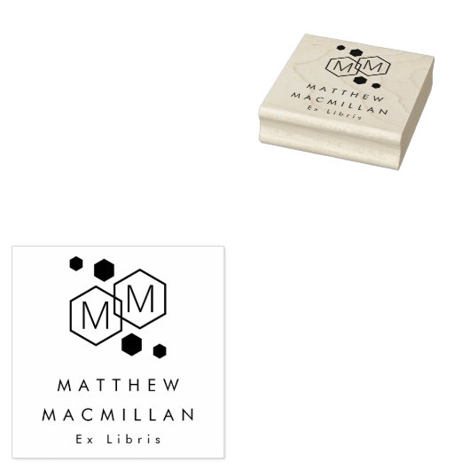 Modern geometric hexagons monogram library book ラバースタンプ (押印)