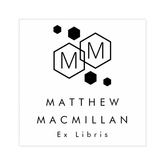 Modern geometric hexagons monogram library book ラバースタンプ (インプリント)