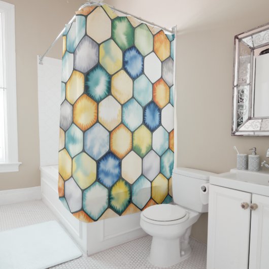 Modern Geometric Honeycomb シャワーカーテン (インサイチュ)
