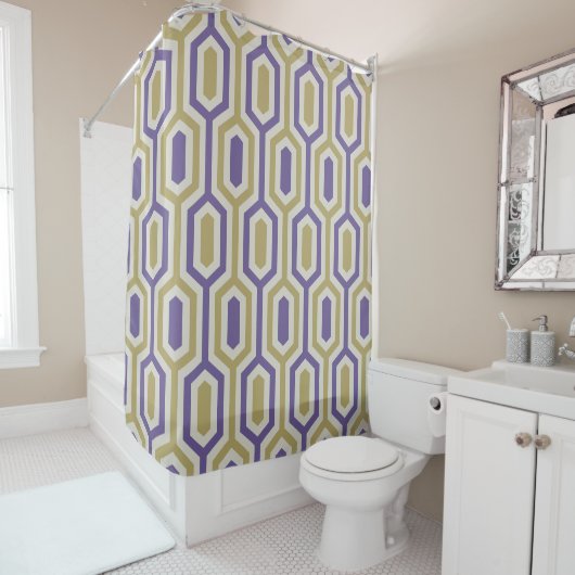 Modern Geometric Lavender & Gold Shower Curtain シャワーカーテン (インサイチュ)