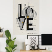 Modern Geometric LOVE Typography Abstract Art ポスター (ホームオフィス)