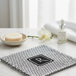 Modern Geometric Monogram Black White ウォッシュタオル