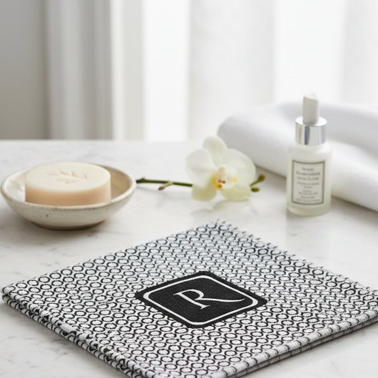 Modern Geometric Monogram Black White ウォッシュタオル