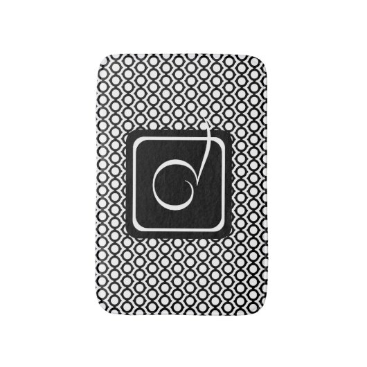 Modern Geometric Monogram Black White バスマット (正面縦)