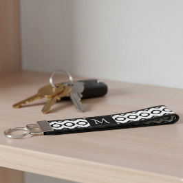 Modern Geometric Monogram Black White リストバンドキーホルダー