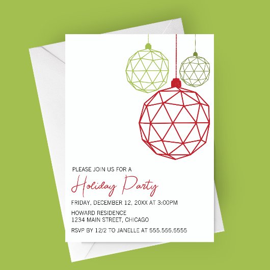 Modern Geometric Ornament Holiday Party Invitation 招待状