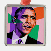 Modern Geometric Portrait of Barack Obama メタルオーナメント (正面)