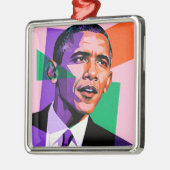 Modern Geometric Portrait of Barack Obama メタルオーナメント (左)