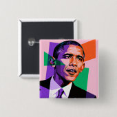 Modern Geometric Portrait of Barack Obama 缶バッジ (正面&裏面)