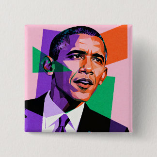 Modern Geometric Portrait of Barack Obama 缶バッジ
