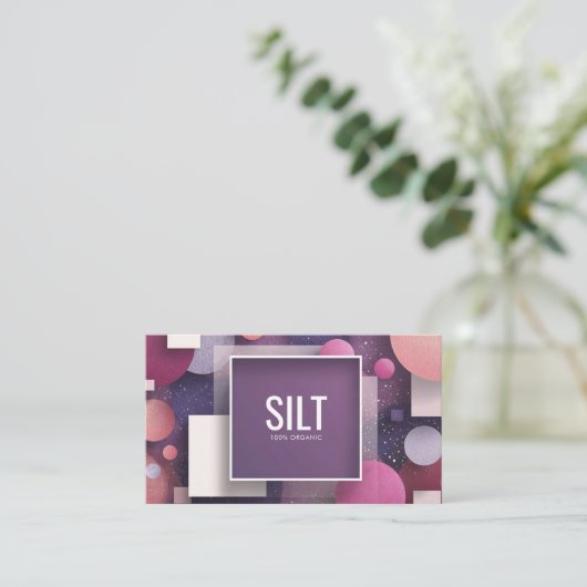 Modern Geometric Purple Pink Glitter Circle Square 名刺 (スタンド正面)