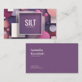 Modern Geometric Purple Pink Glitter Circle Square 名刺 (正面/裏面)