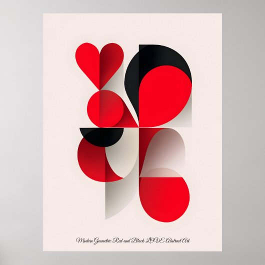 Modern Geometric Red and Black LOVE Abstract Art  ポスター (正面)