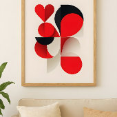 Modern Geometric Red and Black LOVE Abstract Art  ポスター