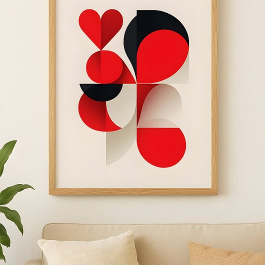 Modern Geometric Red and Black LOVE Abstract Art  ポスター