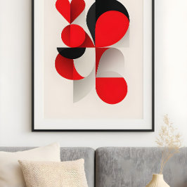 Modern Geometric Red and Black LOVE Abstract Art  ポスター