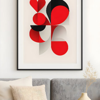 Modern Geometric Red and Black LOVE Abstract Art  ポスター