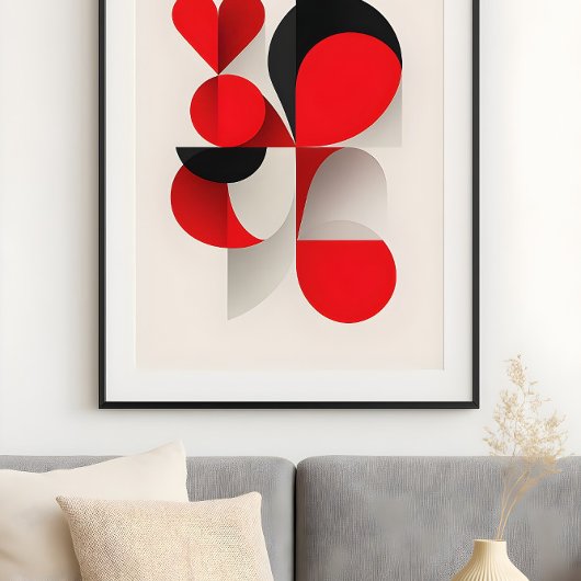 Modern Geometric Red and Black LOVE Abstract Art  ポスター