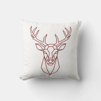 Modern Geometric Red Deer Stag Line Art クッション