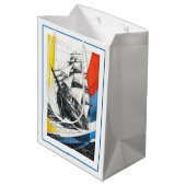 Modern Geometric Sailing Ship ミディアムペーパーバッグ (裏面アングル)