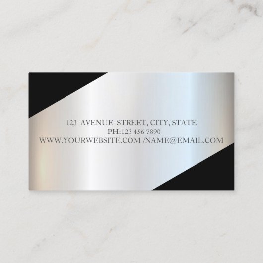 Modern Geometric Silver Stripes Glitter Scissors 名刺 (裏面)