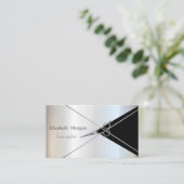 Modern Geometric Silver Stripes Glitter Scissors 名刺 (スタンド正面)